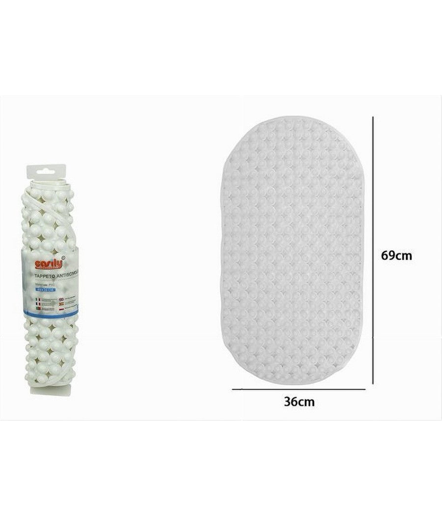 Tappeto Tappetino Pvc Ovale Antiscivolo Vasca Bagno Doccia 69x36cm 79744 Bianco         