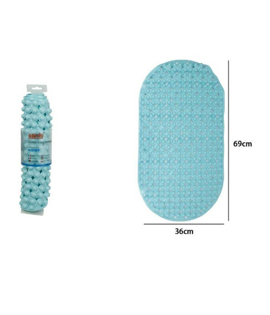 Tappeto Tappetino Pvc Ovale Antiscivolo Vasca Bagno Doccia 69x36cm 79748 Azzurro         