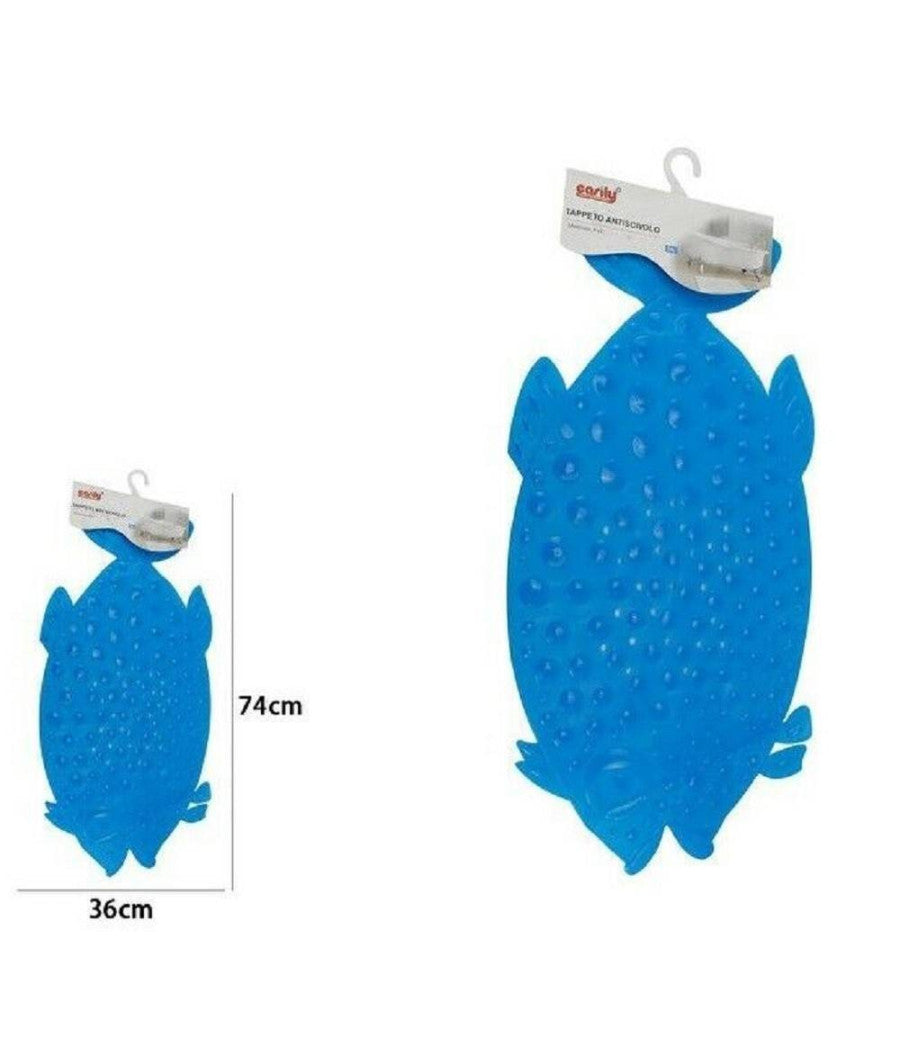 Tappeto Tappetino Pvc Pesce Celeste Antiscivolo Vasca Bagno Doccia 74x36cm 59617         