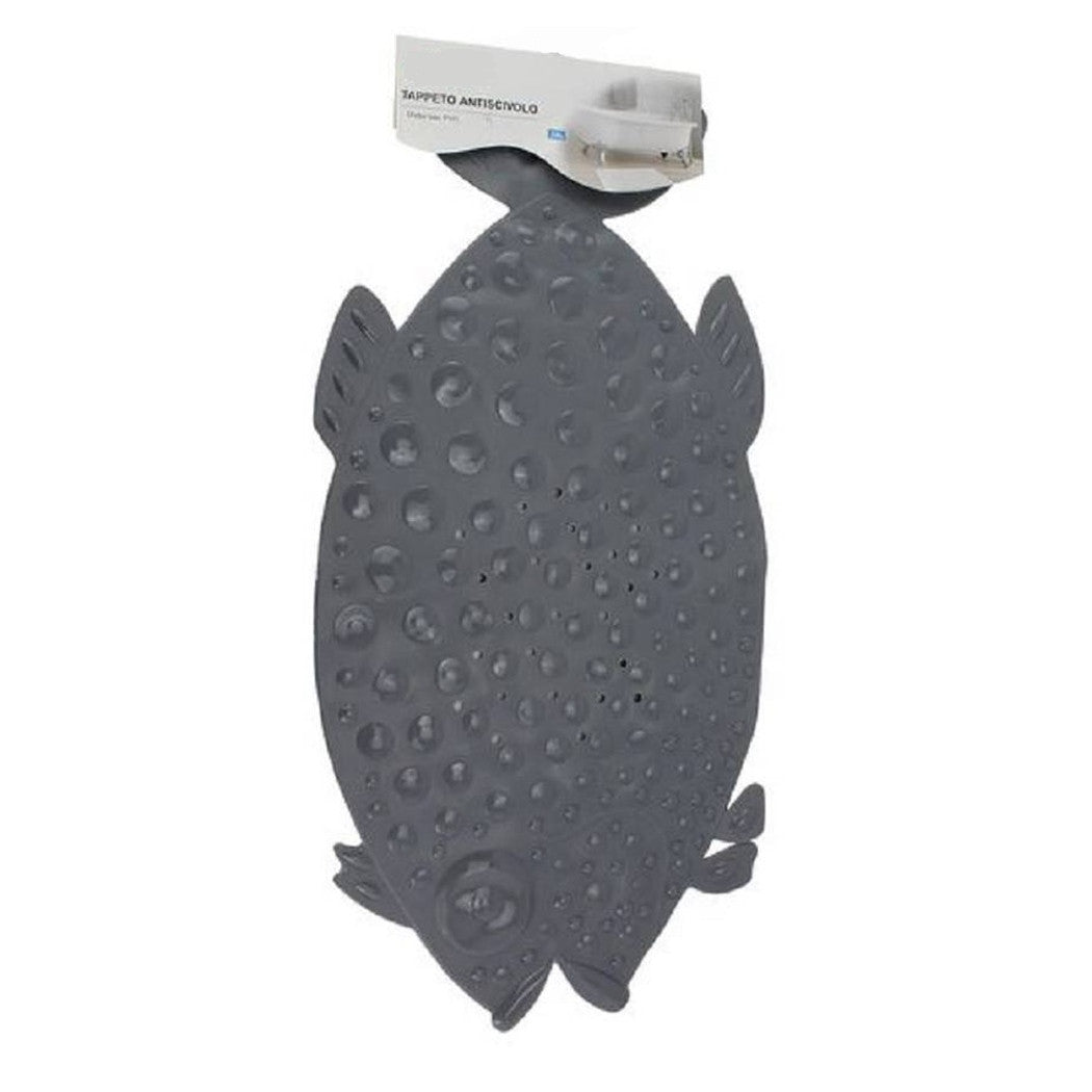 Trade Shop - Tappeto Tappetino Pvc Pesce Grigio Antiscivolo Vasca Bagno Doccia 74x36 Cm 59616 -