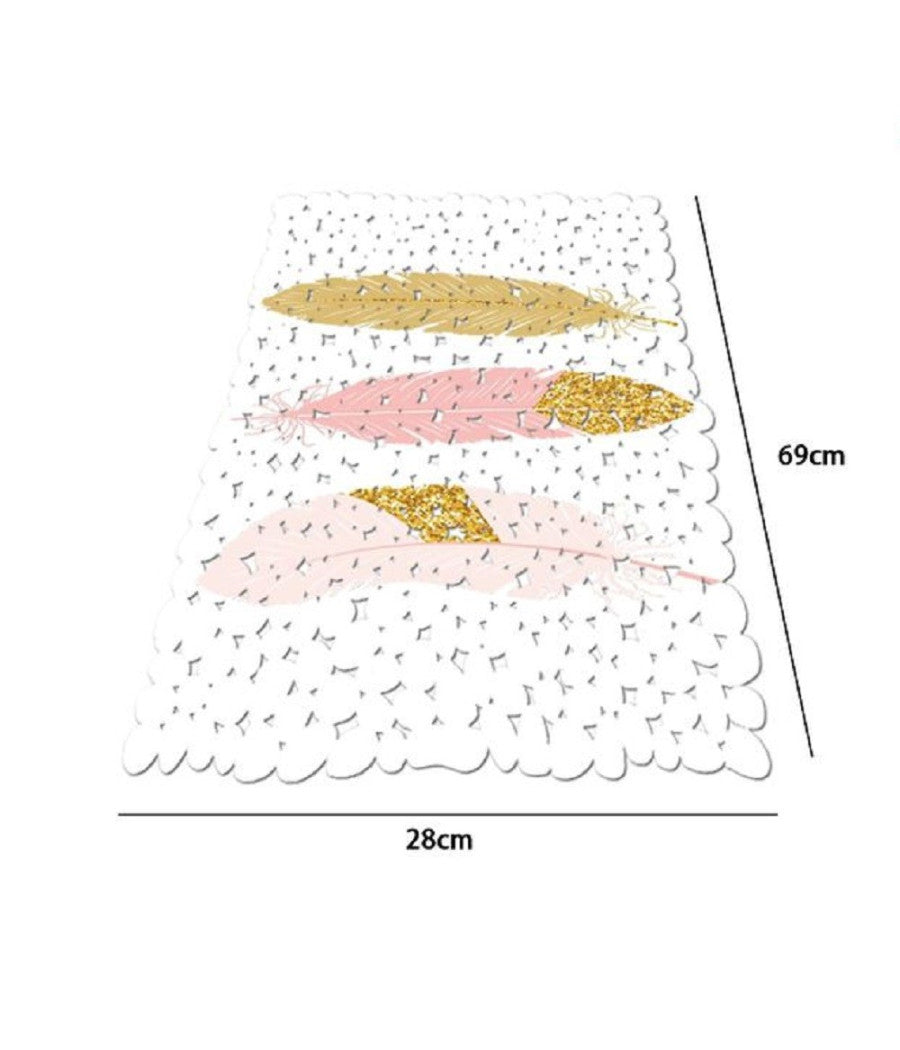 Tappeto Tappetino Vasca Bagno Doccia 28x69cm Antiscivolo Bianco Con Piume 69797         