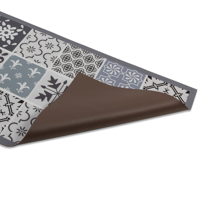 IDMarket - Tappeto vinilico effetto piastrelle di cemento bianco e nero 66 x 160 cm