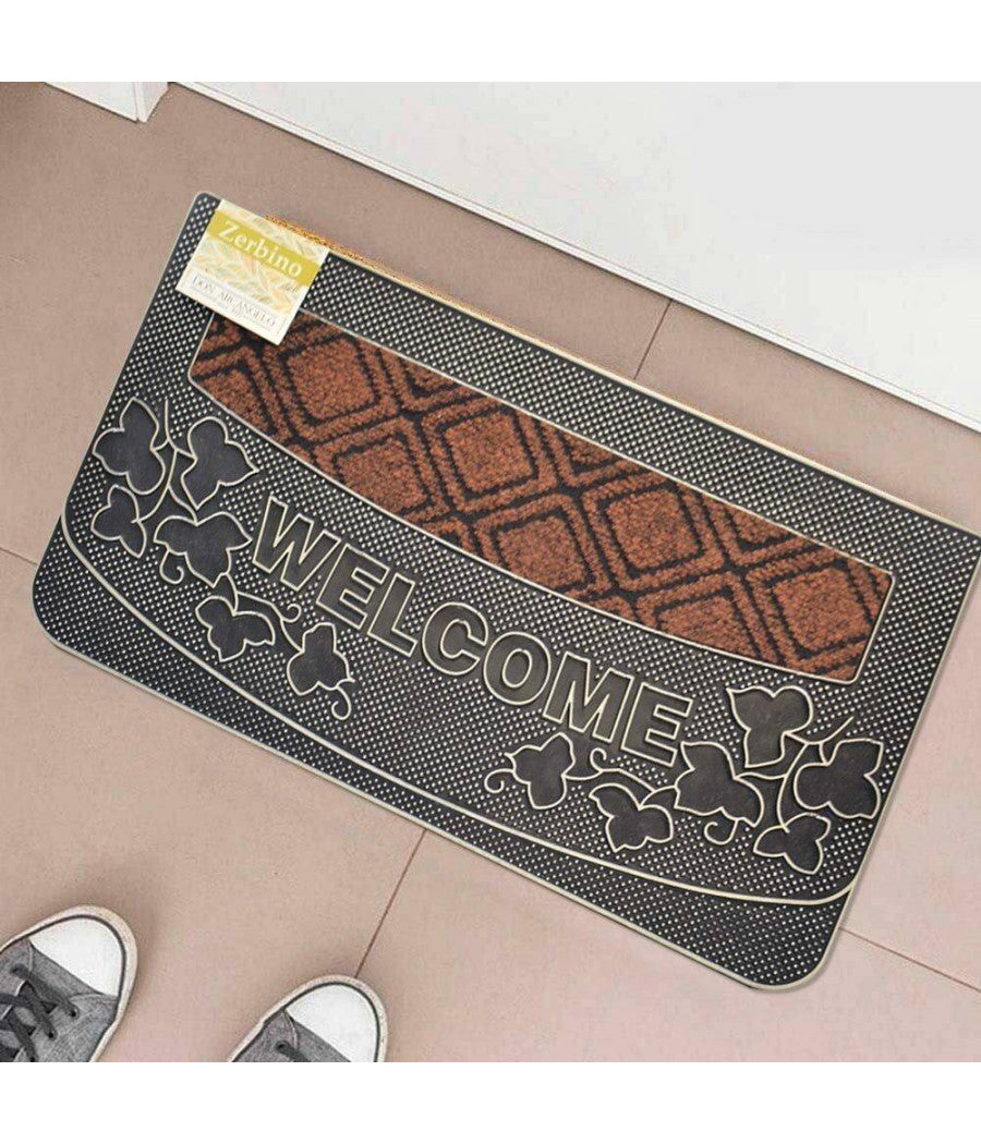 Tappeto Zerbino Welcome Piante 45x75cm In Gomma E Fibra Cocco 4 Colori Ingresso         