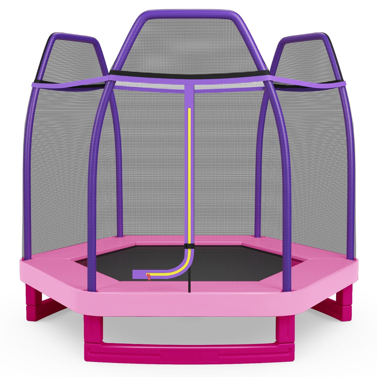 Tappeto elastico 223 cm con rete di sicurezza e cuscinetto a molle, Mini tappeto elastico per bambini Viola-Trampolini