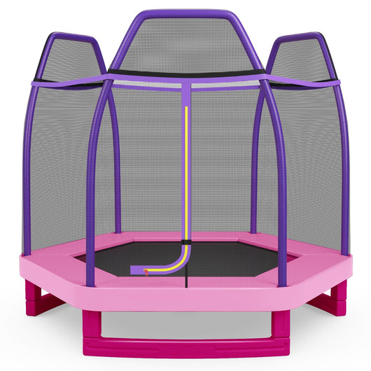 Tappeto elastico 223 cm con rete di sicurezza e cuscinetto a molle, Mini tappeto elastico per bambini Viola-Trampolini