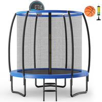 Tappeto elastico con anello da basket rete cuscinetto di sicurezza scaletta con 2 gradini, Trampolino da 244cm-Trampolini