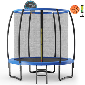 Tappeto elastico con anello da basket rete cuscinetto di sicurezza scaletta con 2 gradini, Trampolino da 244cm-Trampolini