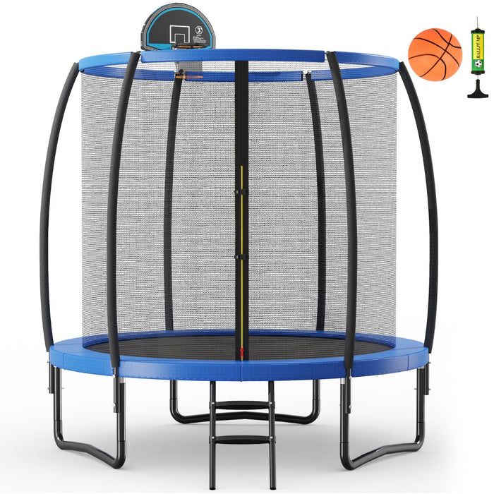 Tappeto elastico con anello da basket rete cuscinetto di sicurezza scaletta con 2 gradini, Trampolino da 244cm-Trampolini