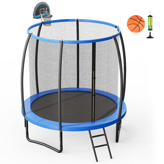 Tappeto elastico con anello da basket rete cuscinetto di sicurezza scaletta con 2 gradini, Trampolino da 244cm-Trampolini