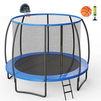 Tappeto elastico con anello da basket rete cuscinetto di sicurezza scaletta con 2 gradini, Trampolino da 305cm-Trampolini