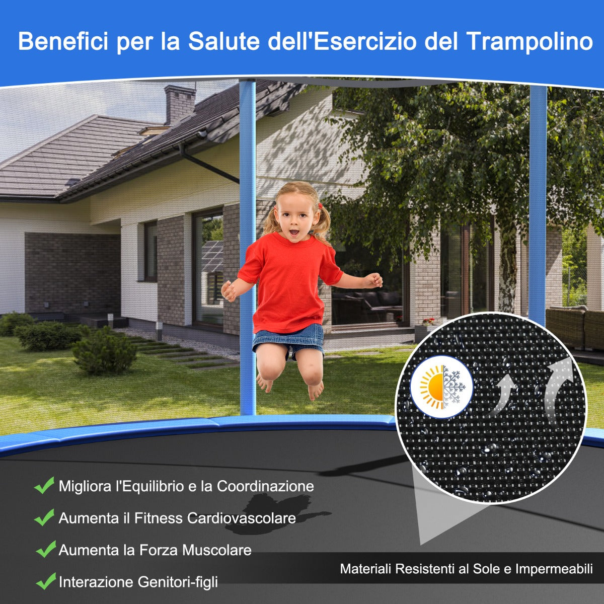 Tappeto elastico da esterno 244cm per bambini e adulti, Tappeto elastico per saltare con rete di sicurezza-Trampolini
