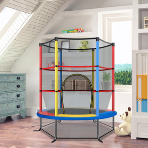 Tappeto elastico per bambini con rete di sicurezza in acciaio resistente, Tappeto elastico con struttura Colorato-Trampolini