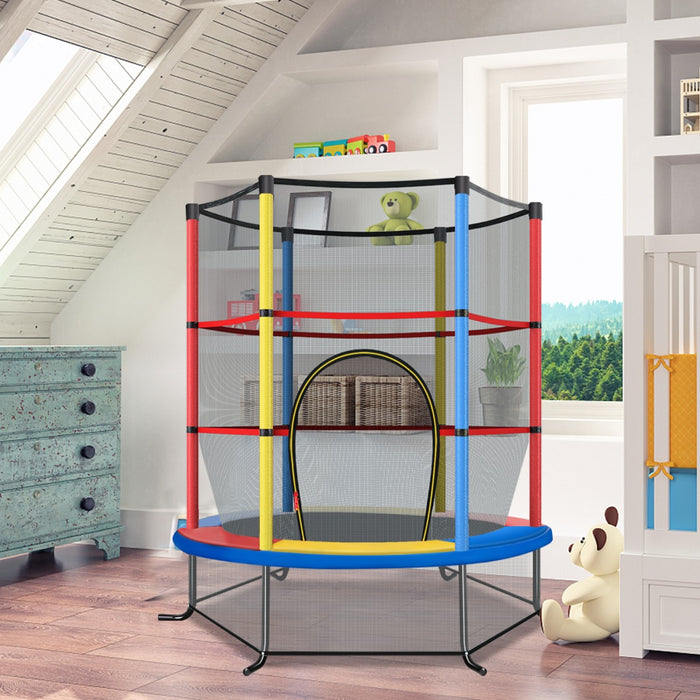 Tappeto elastico per bambini con rete di sicurezza in acciaio resistente, Tappeto elastico con struttura Colorato-Trampolini
