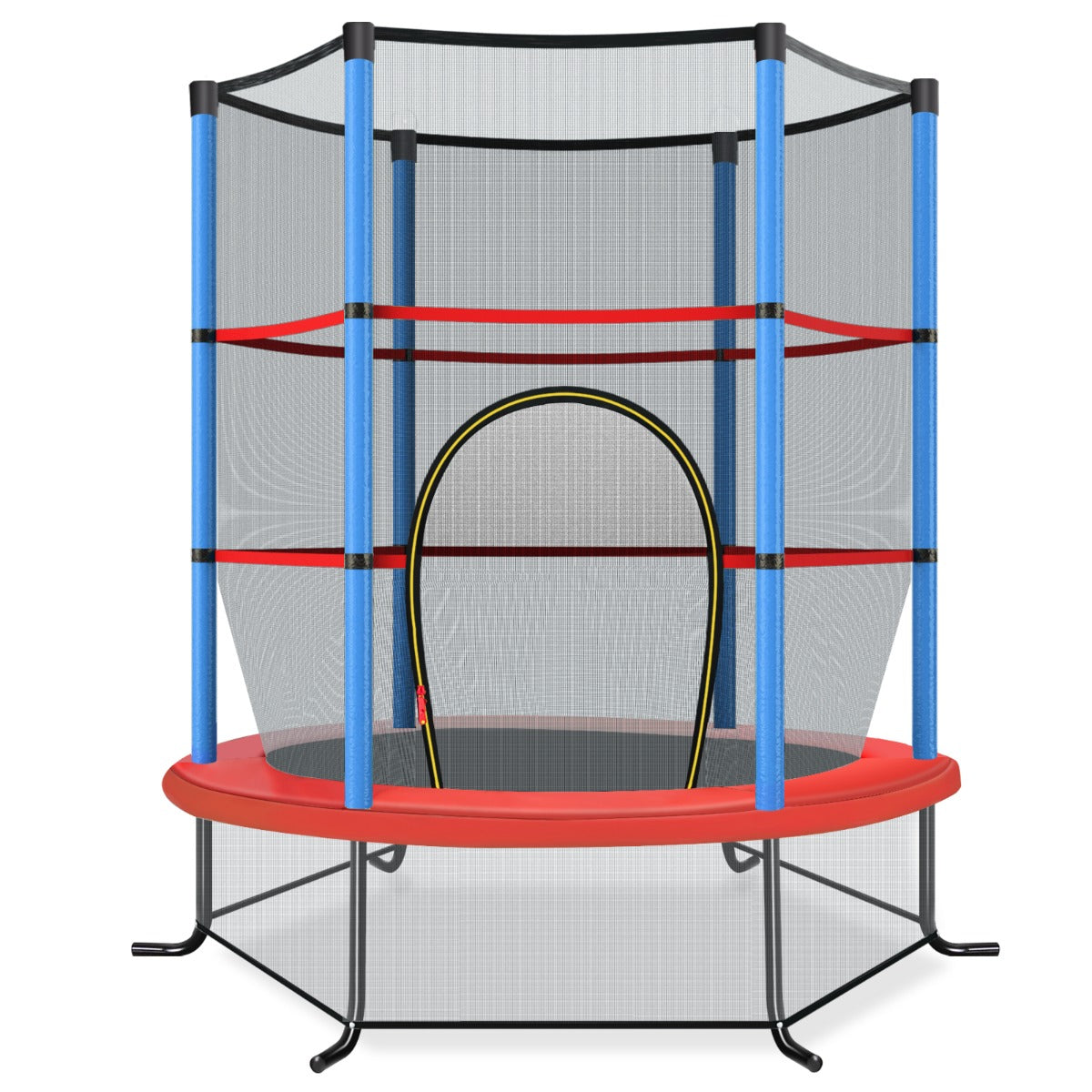 Tappeto elastico per bambini con rete di sicurezza, Tappeto elastico con struttura in acciaio resistente Blu-Trampolini