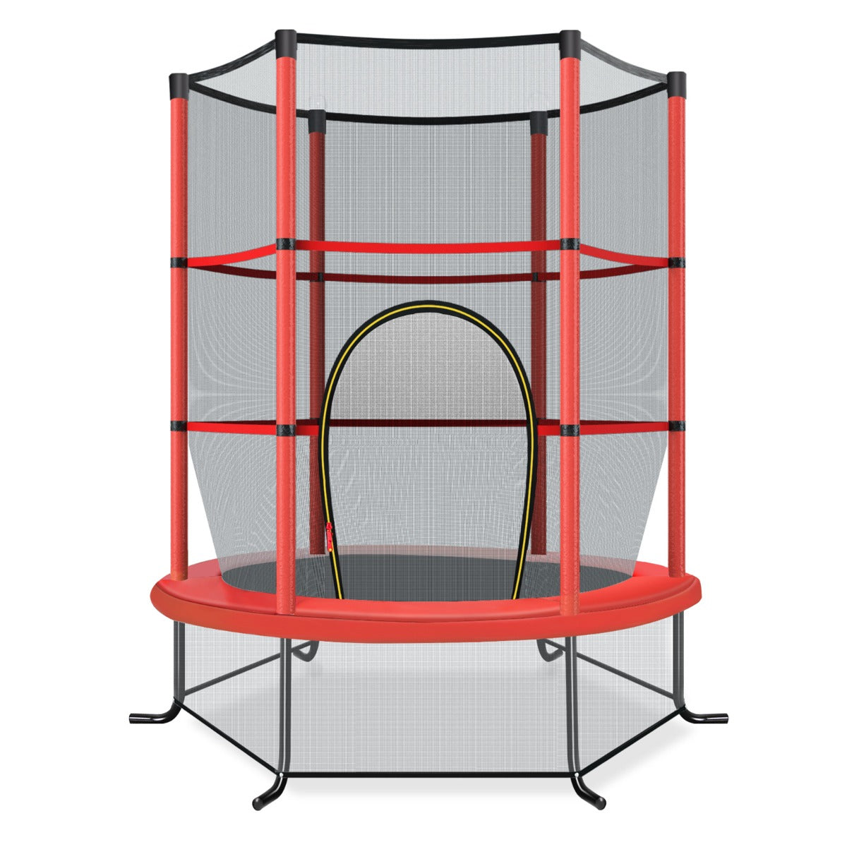 Tappeto elastico per bambini con rete di sicurezza, Tappeto elastico con struttura in acciaio resistente Rosso-Trampolini
