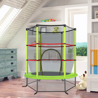 Tappeto elastico per bambini con rete di sicurezza in acciaio resistente, Tappeto elastico con struttura Verde-Trampolini