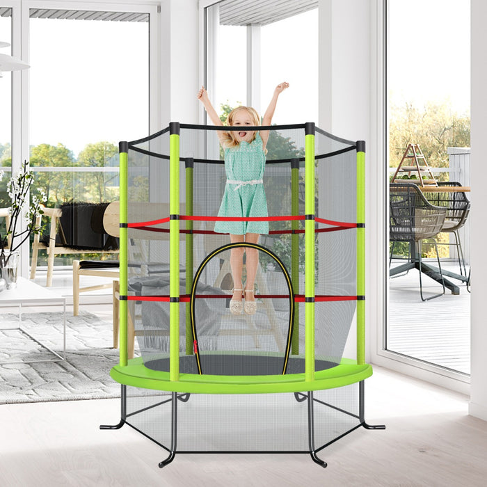 Tappeto elastico per bambini con rete di sicurezza in acciaio resistente, Tappeto elastico con struttura Verde-Trampolini