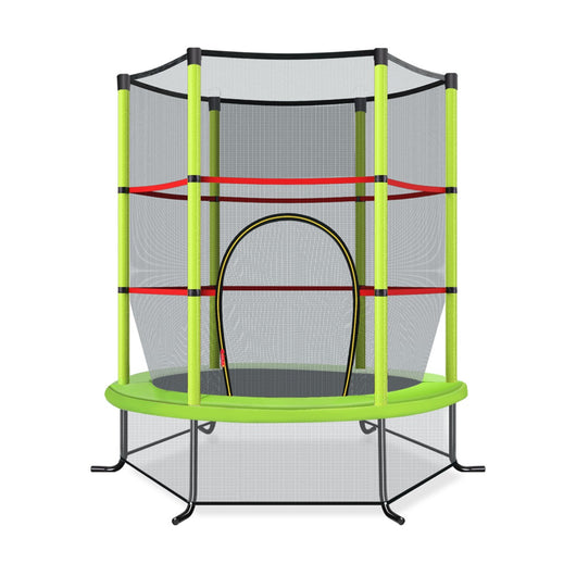 Tappeto elastico per bambini con rete di sicurezza in acciaio resistente, Tappeto elastico con struttura Verde-Trampolini