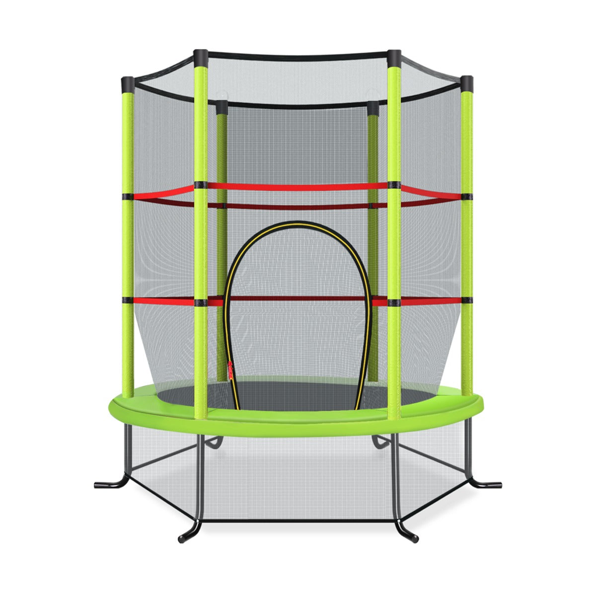 Tappeto elastico per bambini con rete di sicurezza in acciaio resistente, Tappeto elastico con struttura Verde-Trampolini