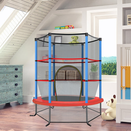 Tappeto elastico per bambini con rete di sicurezza in acciaio resistente, Tappeto elastico con struttura Blu-Trampolini
