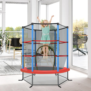 Tappeto elastico per bambini con rete di sicurezza in acciaio resistente, Tappeto elastico con struttura Blu-Trampolini