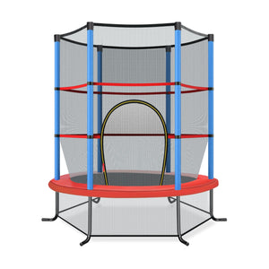 Tappeto elastico per bambini con rete di sicurezza in acciaio resistente, Tappeto elastico con struttura Blu-Trampolini