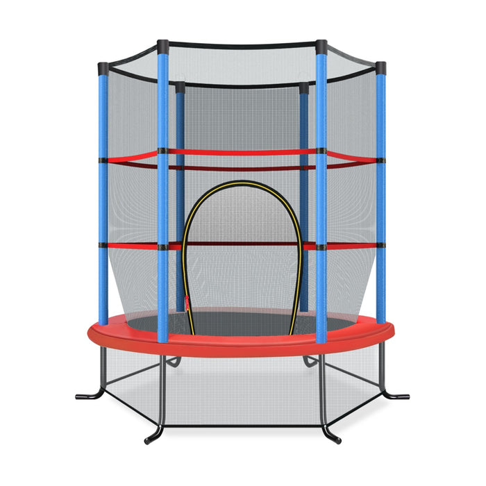Tappeto elastico per bambini con rete di sicurezza in acciaio resistente, Tappeto elastico con struttura Blu-Trampolini