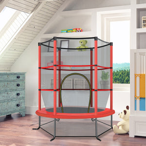 Tappeto elastico per bambini con rete di sicurezza in acciaio resistente, Tappeto elastico con struttura Rosso-Trampolini