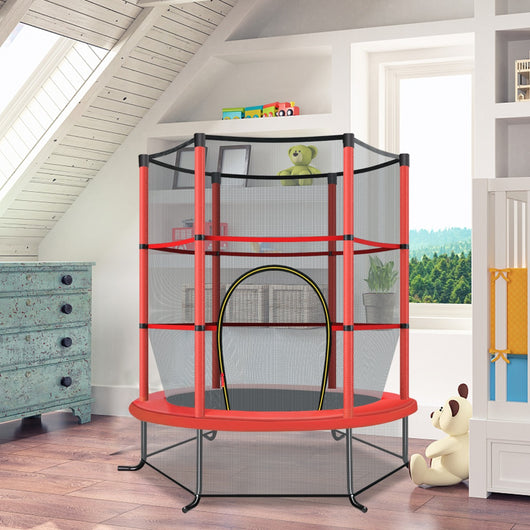 Tappeto elastico per bambini con rete di sicurezza in acciaio resistente, Tappeto elastico con struttura Rosso-Trampolini