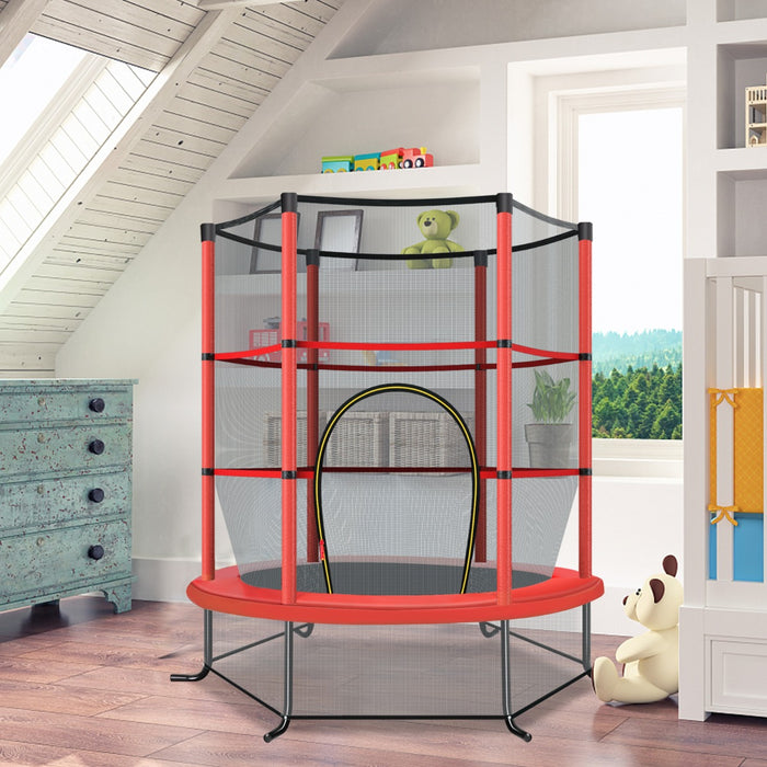 Tappeto elastico per bambini con rete di sicurezza in acciaio resistente, Tappeto elastico con struttura Rosso-Trampolini
