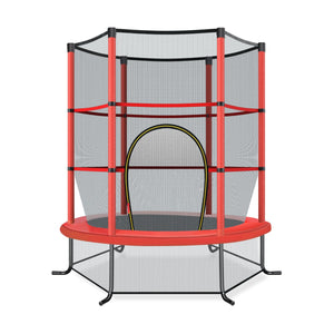Tappeto elastico per bambini con rete di sicurezza in acciaio resistente, Tappeto elastico con struttura Rosso-Trampolini