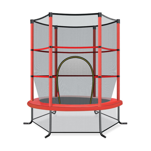 Tappeto elastico per bambini con rete di sicurezza in acciaio resistente, Tappeto elastico con struttura Rosso-Trampolini
