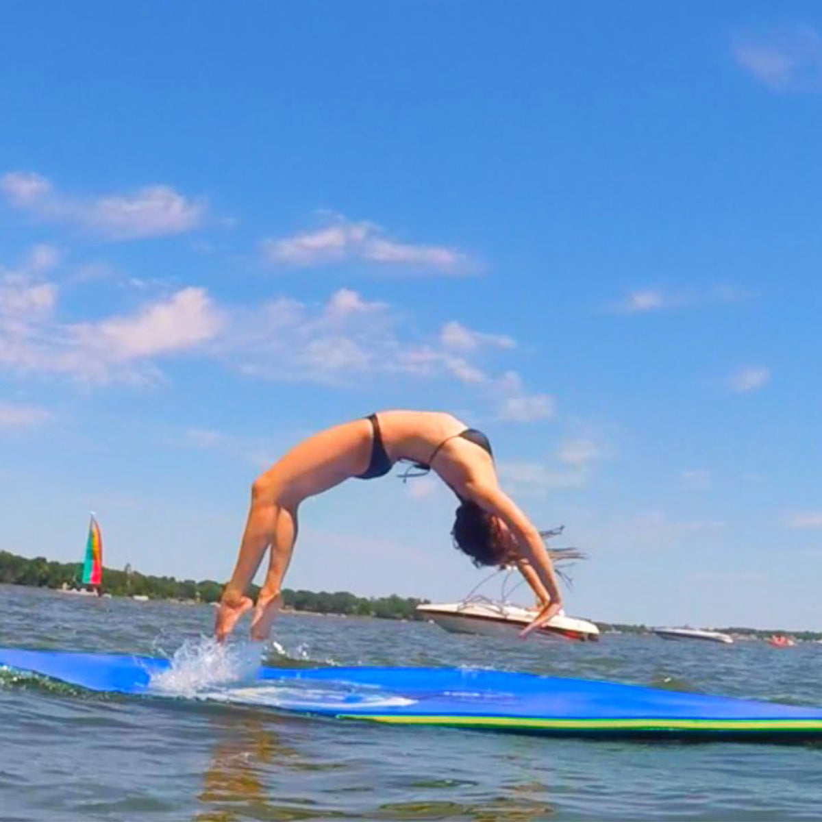 Tappeto galleggiante in schiuma con cuscino per piscina mare, Materassino galleggiante per rilassarsi Blu-Sport acquatici