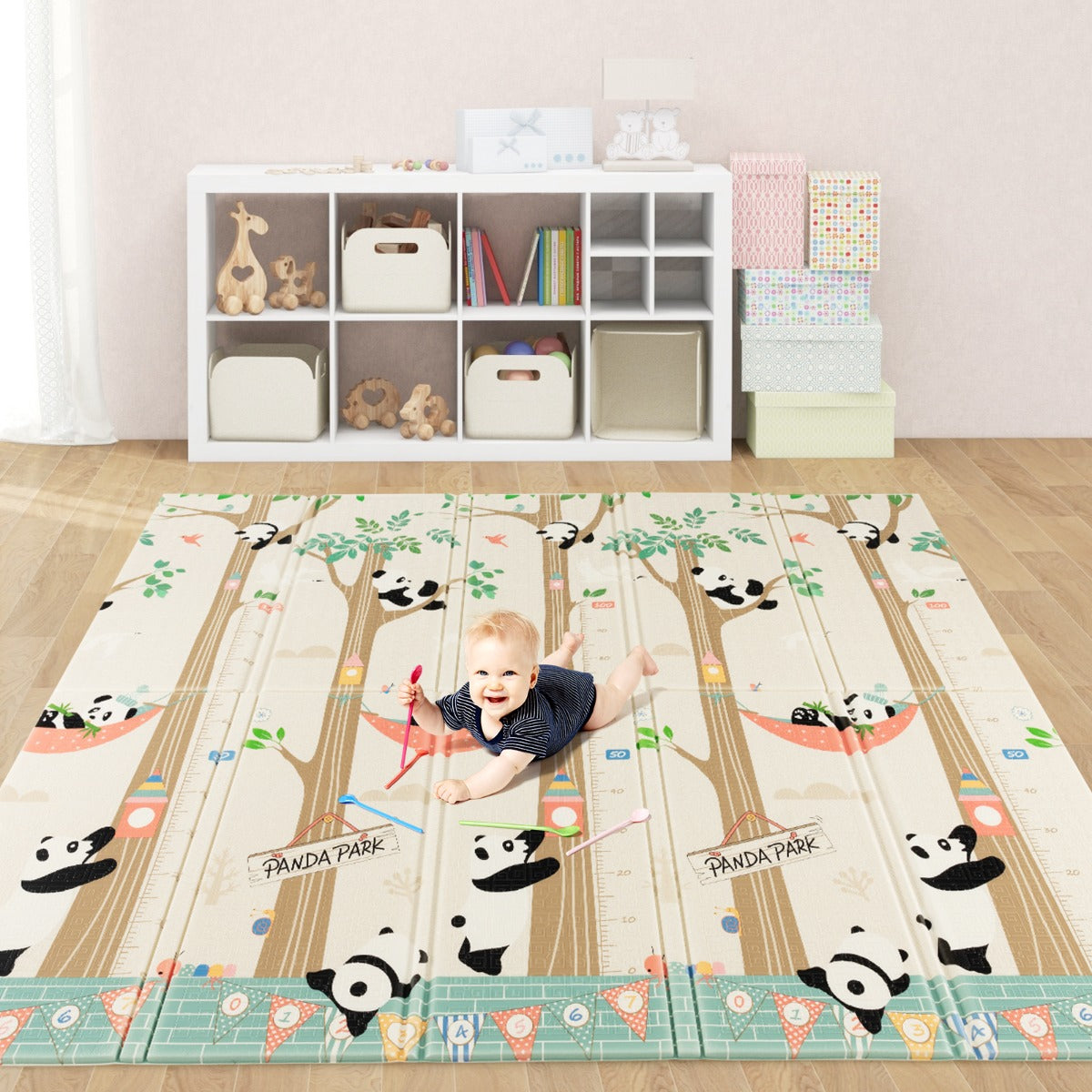 Tappeto gioco per bambini pieghevole con borsa da trasporto, Tappeto per pavimento impermeabile da 200x180cm-Tappetini da gioco
