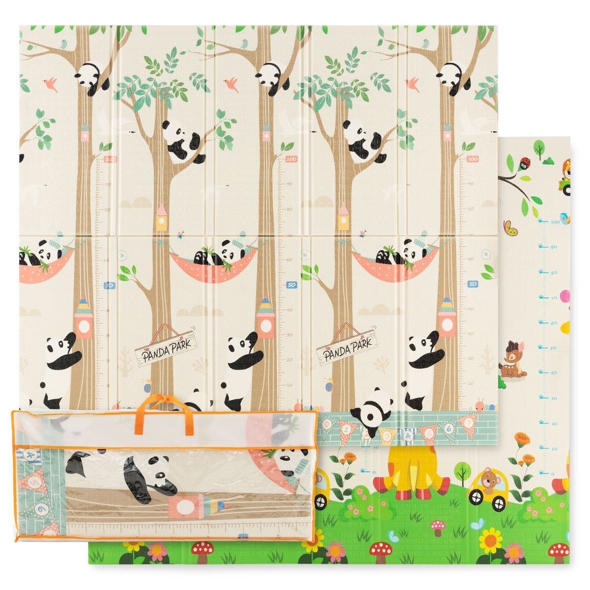 Tappeto gioco per bambini pieghevole con borsa da trasporto, Tappeto per pavimento impermeabile da 200x180cm-Tappetini da gioco