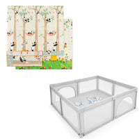 Box sicurezza interno grigio e tappeto gioco pieghevole, Box bambini interno grigio e tappeto impermeabile-Per i neonati