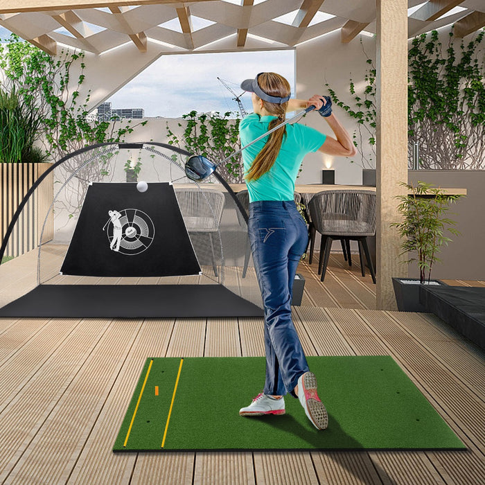 Tappeto golf con 2 punte da golf 2 aste di allineamento 6 fori preforati per le punte, Tappeto in erba sintetica 152x117x2,5cm-Golf