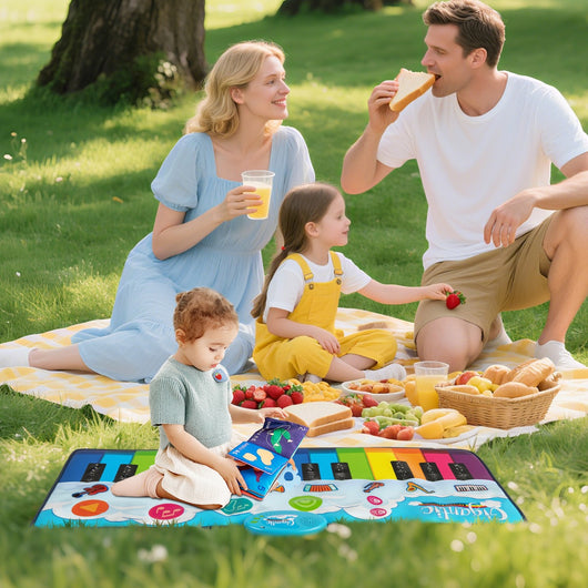 Tappetino musicale con 8 suoni di strumenti tastiera colorata e musica integrata, Tappeto pianoforte per bambini Colorato-Divertimenti musicali