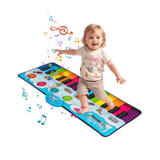 Tappetino musicale con 8 suoni di strumenti tastiera colorata e musica integrata, Tappeto pianoforte per bambini Colorato-Divertimenti musicali