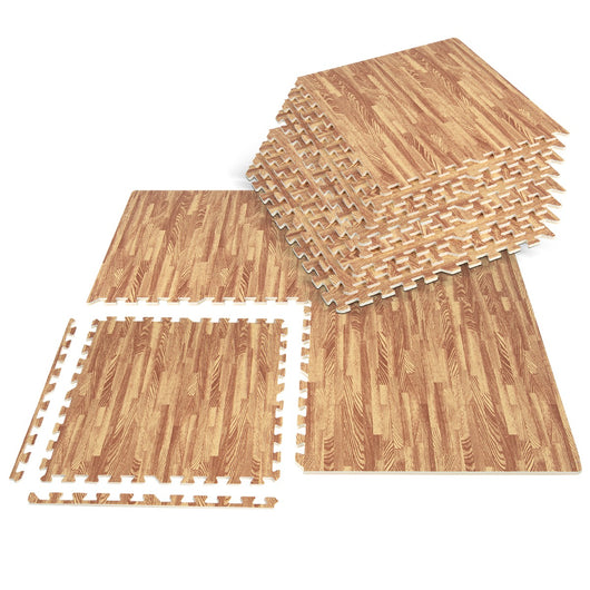 Tappeto puzzle effetto legno in schiuma EVA 61x61cm, Tappetini a incastro con bordi perimetrali copertura 4,5 M2-Tappetini da gioco