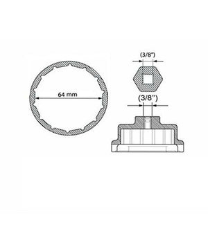 Tappo Chiave A Tazza Per Rimozione Filtro Olio Versione 14 Flap Cap1 3/8" 64mm         