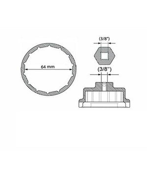 Tappo Chiave A Tazza Per Rimozione Filtro Olio Versione 14 Flap Cap2 3/8" 64mm         