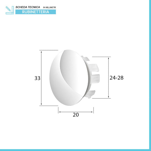 Tappo copriforo cromo per troppo pieno lavabi e bidet da 24 o 28 mm