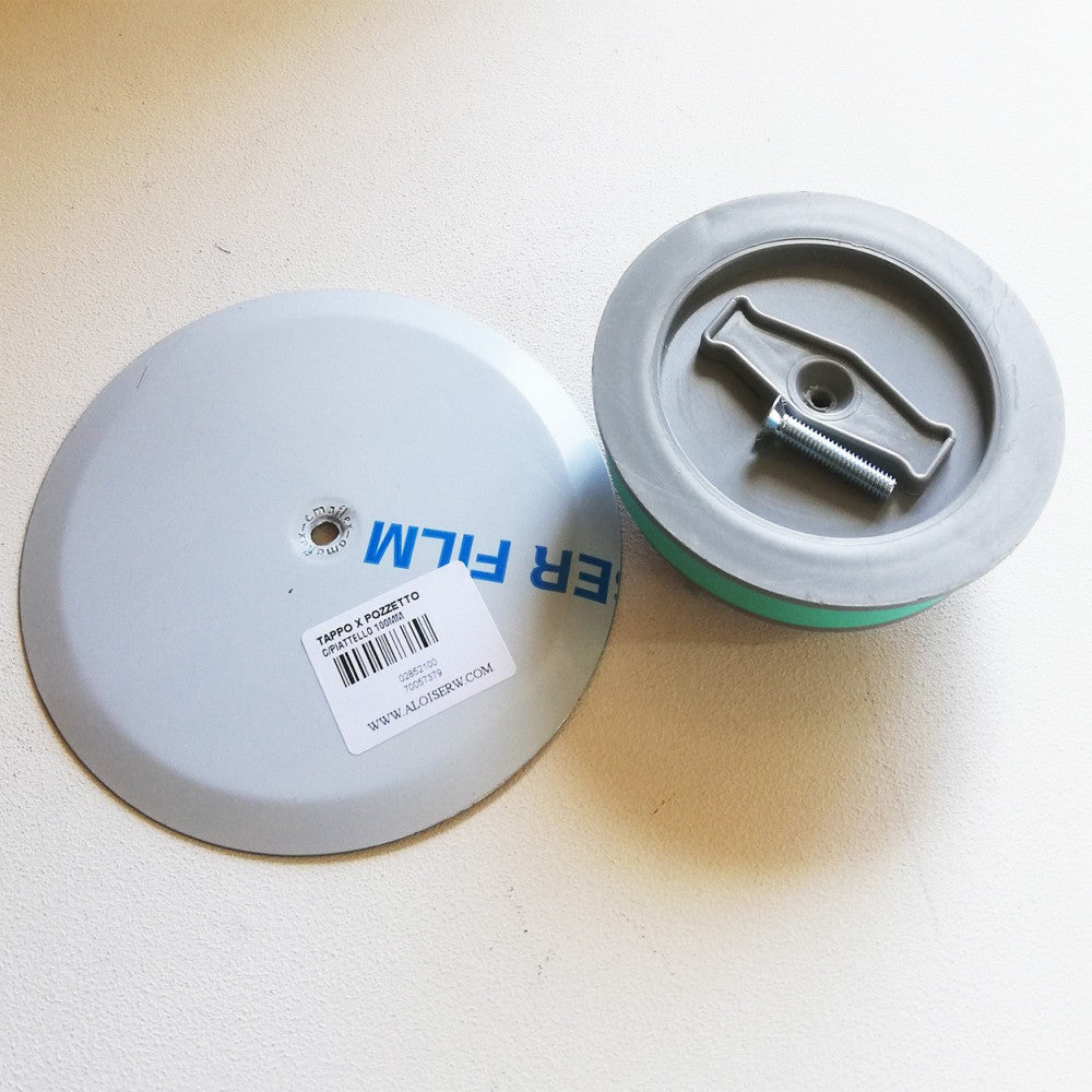 Tappo da 100mm con piattello inox e vite per chiusura pozzetti a pavimento