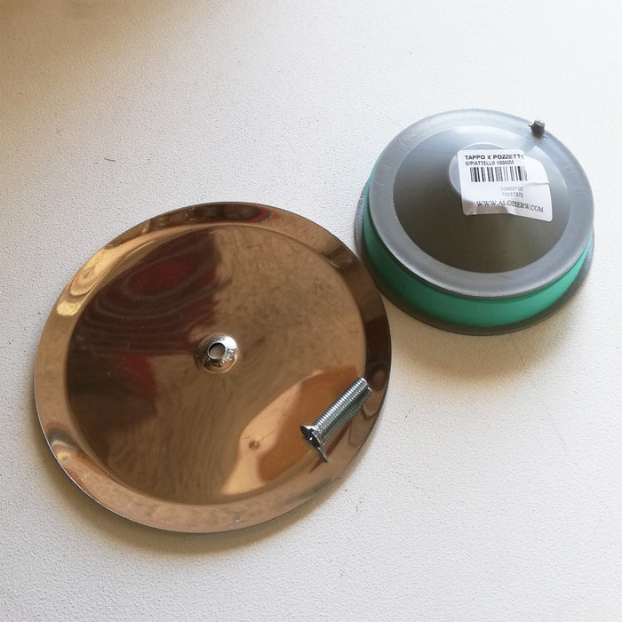 Tappo da 100mm con piattello inox e vite per chiusura pozzetti a pavimento