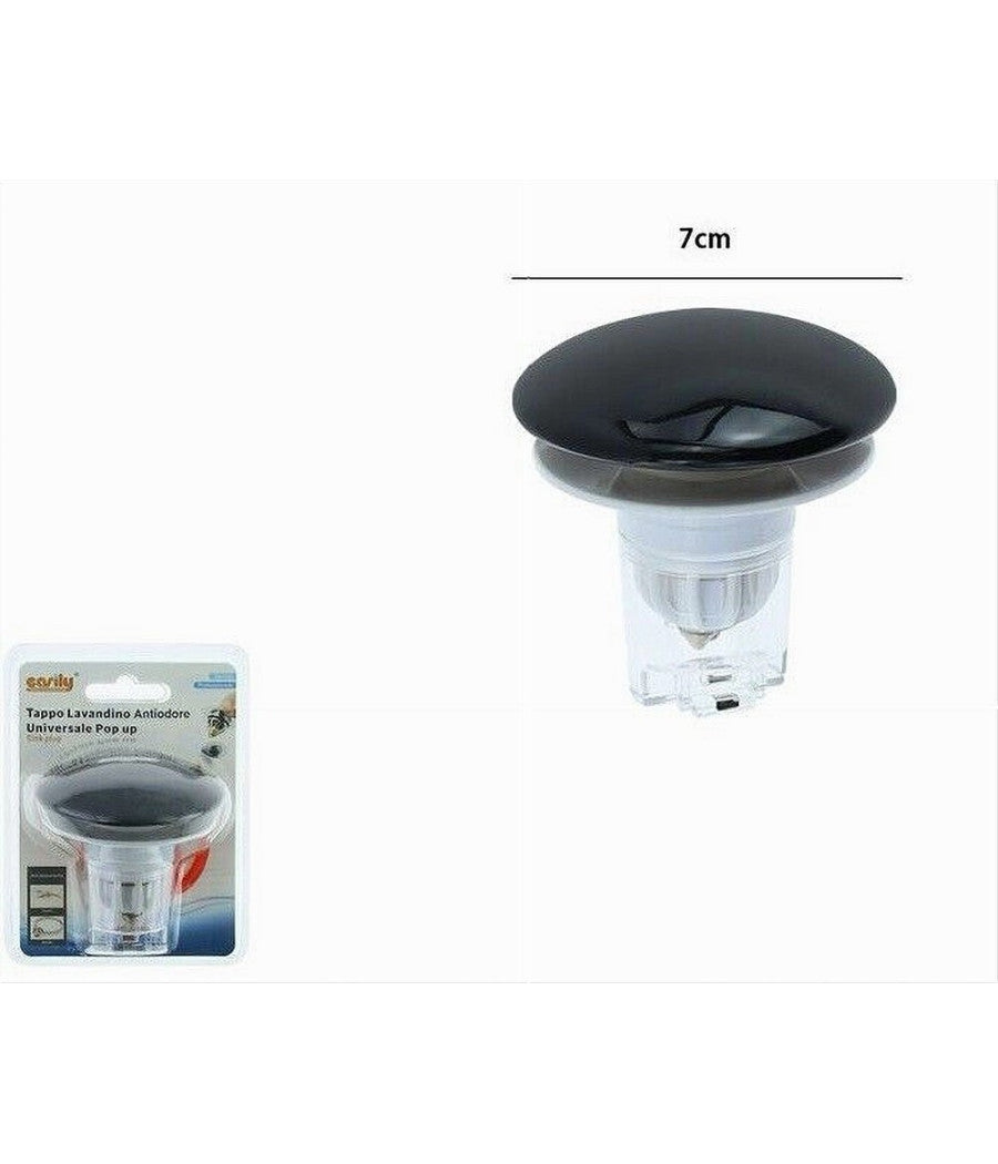 Tappo Di Scarico Per Lavandino Bagno Antiodore Universale Pop Up Nero 7 Cm 87385         