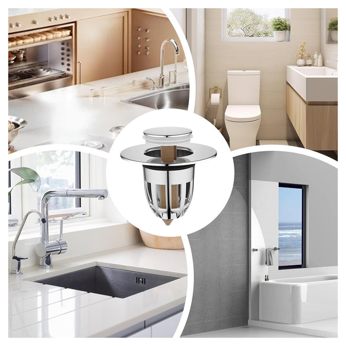 Trade Shop - Tappo Di Scarico Per Lavandino Bagno Filtro In Acciaio A Pressione Copri Scarico         