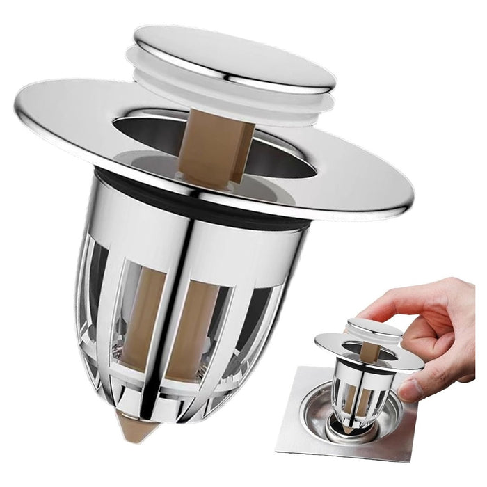 Trade Shop - Tappo Di Scarico Per Lavandino Bagno Filtro In Acciaio A Pressione Copri Scarico         