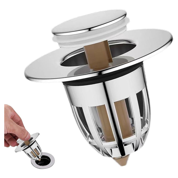 Trade Shop - Tappo Di Scarico Per Lavandino Bagno Filtro In Acciaio A Pressione Copri Scarico         