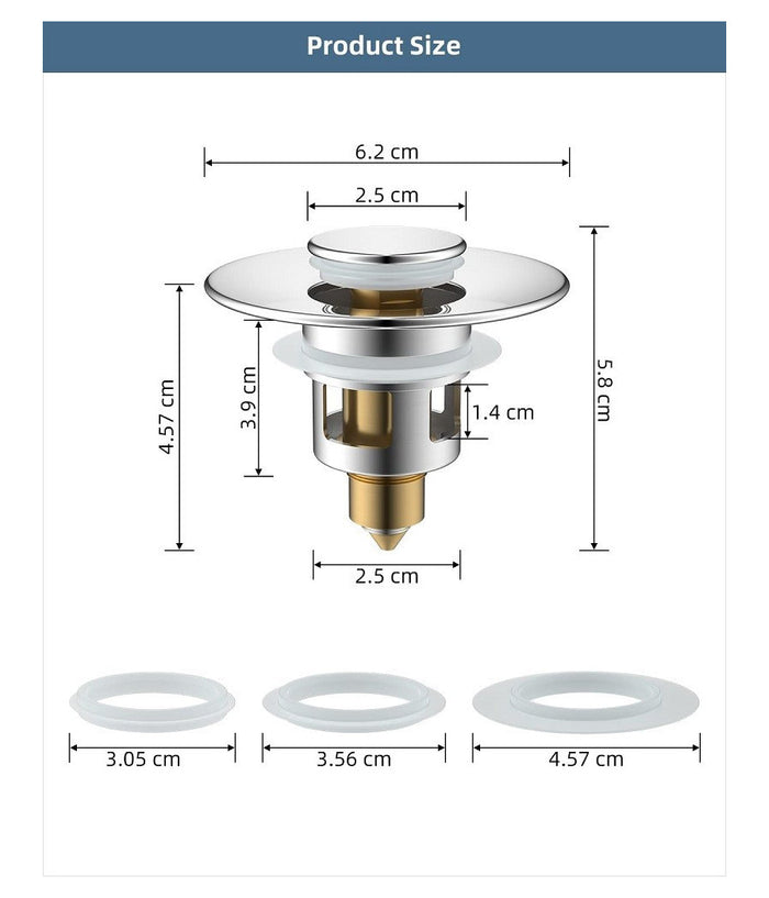 Tappo Pop Up Per Piletta Lavandino Bidet Lavabo Bagno Filtro Valvola Click Clack         